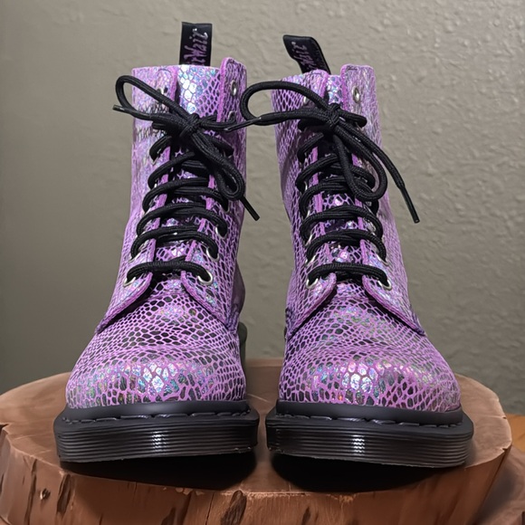 LIKE NEW DR MARTENS PASCAL SNAKE METALLIC SUEDE BOOTS - Picture 7 of 14